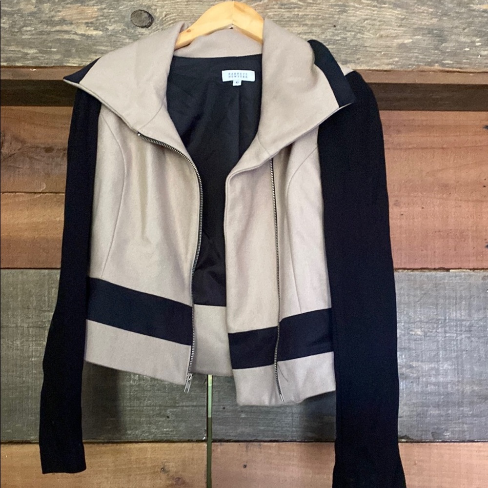Wool blend Beige and Black Zip-Up Jacket
